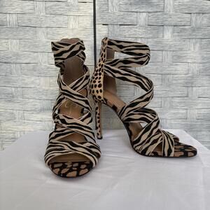 Jessica Simpson Sz 8.5/9 Strappy Heels Zebra‎ Print Calf Hair Stiletto